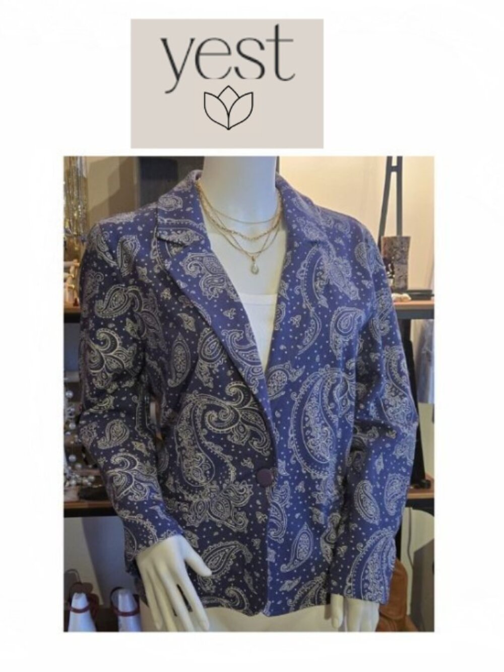 NWOt Blue White paisley Bandana Print Blazer size 12